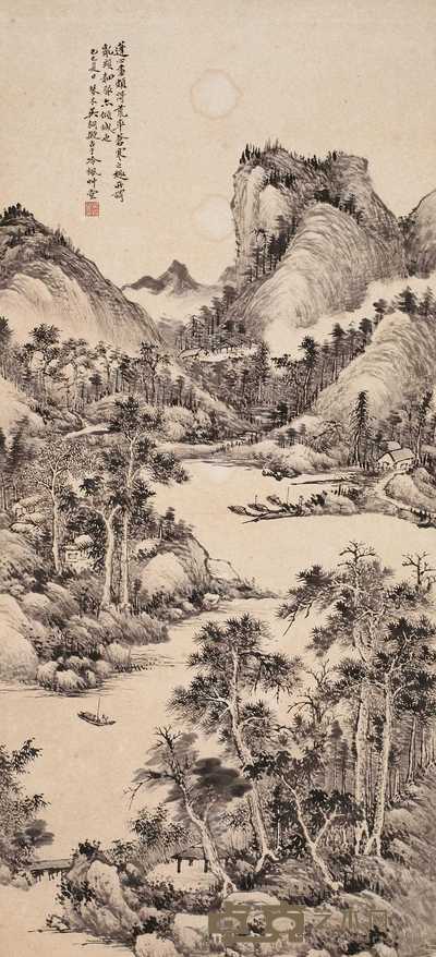 吴琴木 己巳（1929年）作 烟溪叠嶂图 轴 110×50cm